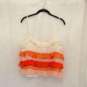 Franco Ruffle Tiered Chiffon Cami Top Women’s Large Cream Orange Peach